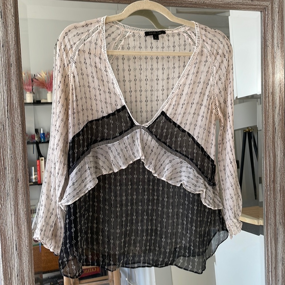 Rachel Zoe sheer ruffle blouse